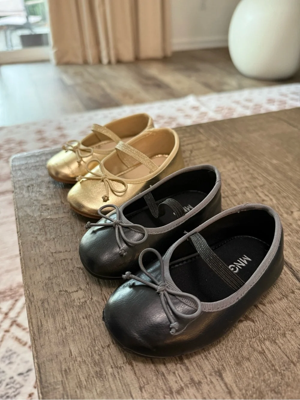 Mango Girls Gold and Black Bow Ballet Flats